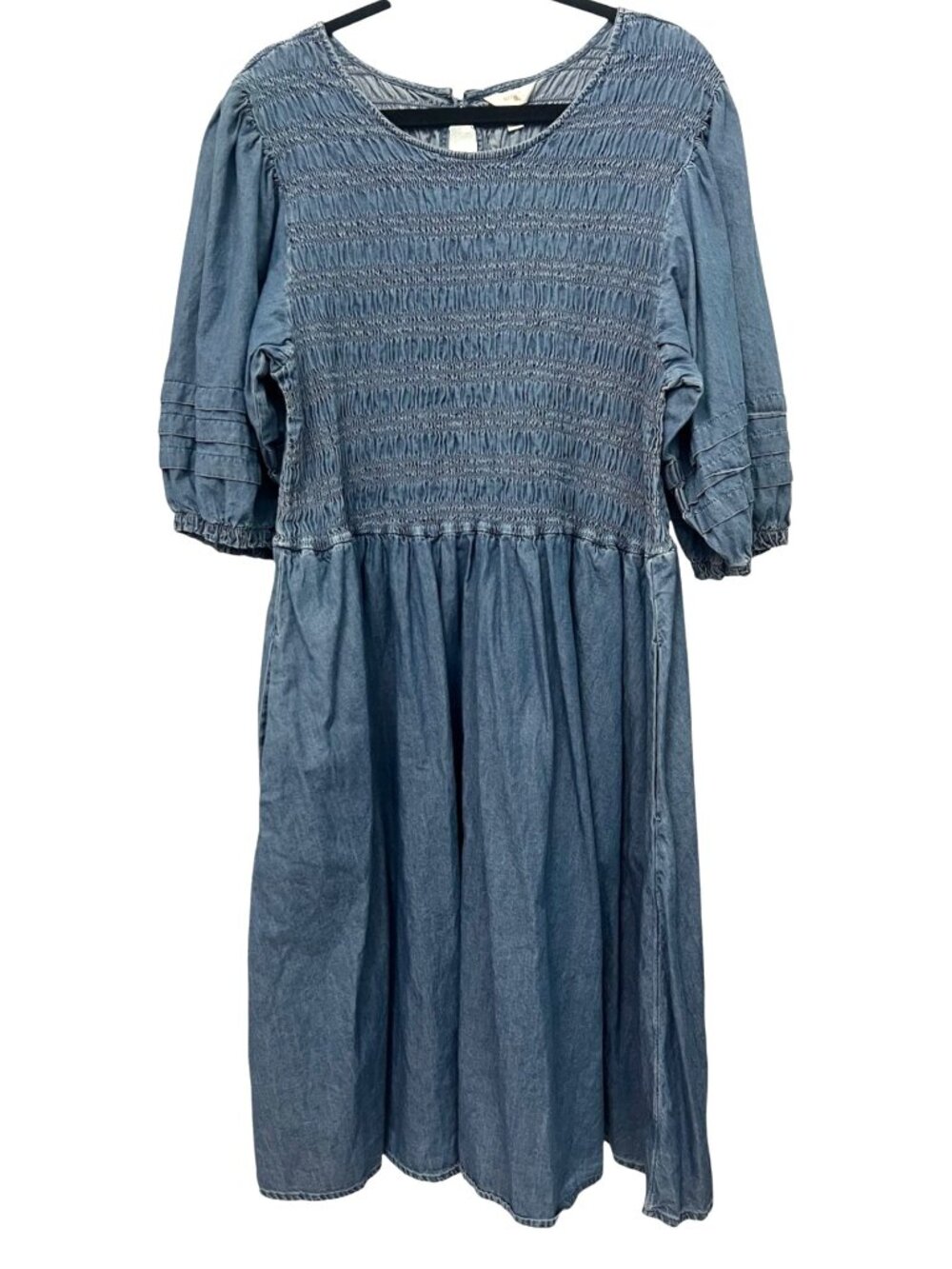 Terra & Sky Womens Plus 4X (28W-30W) Smocked Puff Sleeve Chambray Midi Dress
